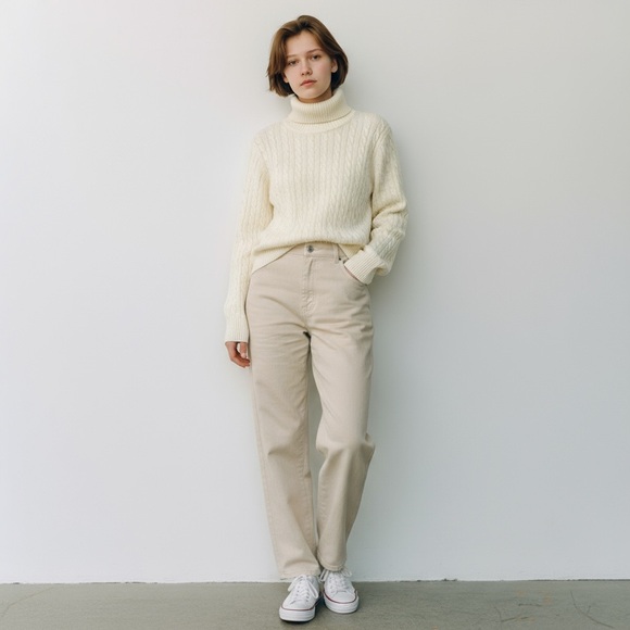 Moda International Cable Knit Wool Blend Turtleneck Sweater Women’s Size Medium - Picture 4 of 11